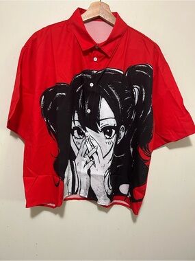 Graphic crop ladies button down top, NWT
